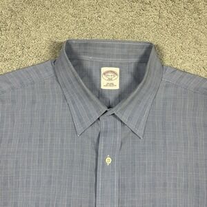 Brooks Brothers Dress Shirt Mens 17.5‎ 2/3 Non Iron Cotton Glen Check Blue